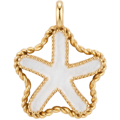 White enamel starfish gold plated charm pendant styled in warm natural light