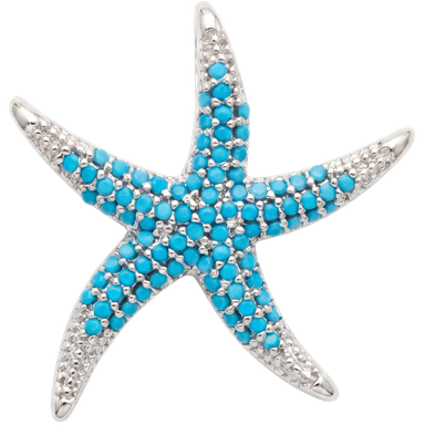 Turquoise pave starfish charm pendant silver-tone brass with jump ring on neutral background