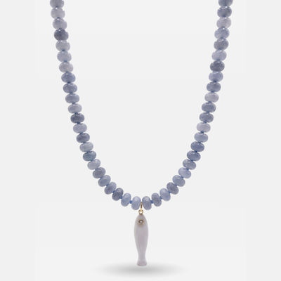 Midnight Azul Lucky Fish Gemstone Necklace | Blue Chalcedony Stone