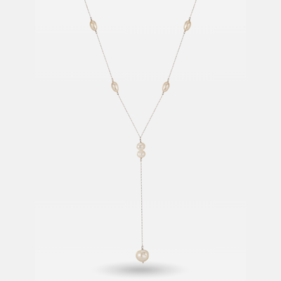 Freshwater Pearl Long Chain Necklace | Silver Coastal Lariat