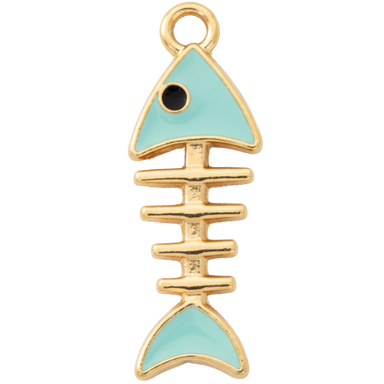 Aqua Fishbone Charm Pendant