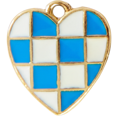 Blue Grid Heart Charm