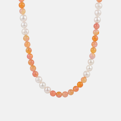 Build Your Own Charm Necklace - Coral Gemstone & Pearl Beaded Base