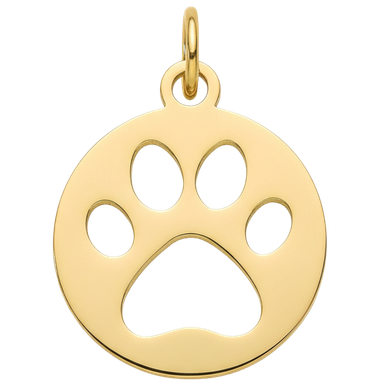 Gold plated round disc charm with raised puppy paw print
