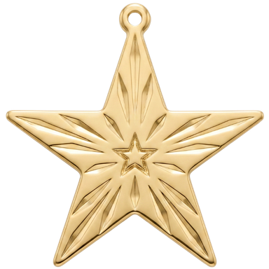 Gold star brass charm pendant with jump ring styled on a light neutral surface