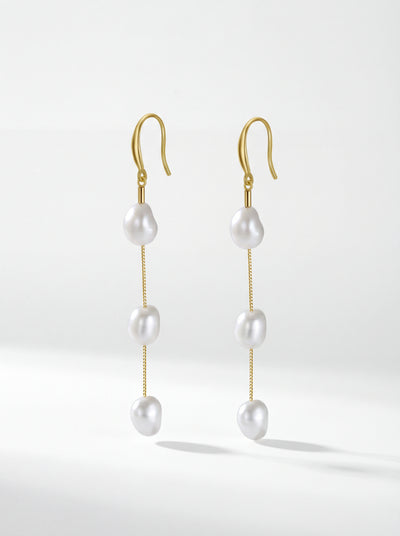 Ocean pearl drop earrings with freshwater pearls on gold threads