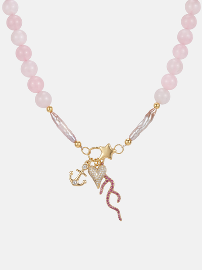 Pink Quartz Gemstone Carabiner Charm Necklace