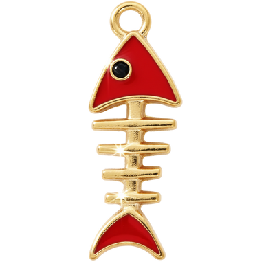 Red Fishbone Charm Pendant