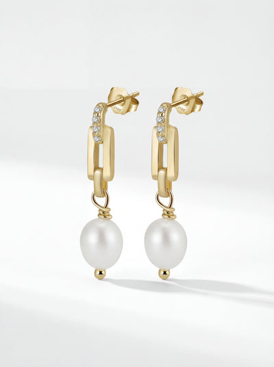 Tide Link Freshwater Pearl Earrings - Gold Drop PRASINOUS Classic