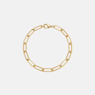 Gold plated paperclip chain for build your own charm bracelet on white background.
