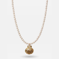 Golden Siren Pearl Necklace – Freshwater Pearl & Shell Charm by PRASINOUS