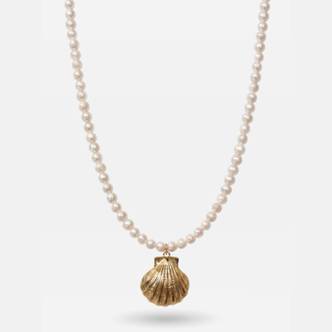 Golden Siren Pearl Necklace – Freshwater Pearl & Shell Charm by PRASINOUS