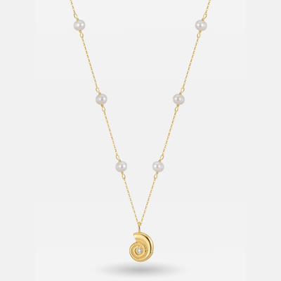 Gold Ammonite Freshwater Pearl Pendant Necklace | Deep Sea Ammonite Necklace
