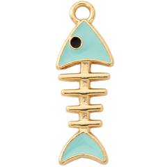 Aqua Fishbone Charm Pendant