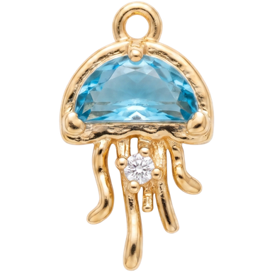Aqua jellyfish brass charm with cluster stone detail on white background in natural light