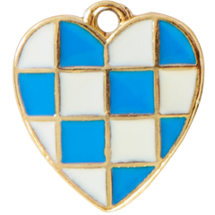 Blue Grid Heart Charm