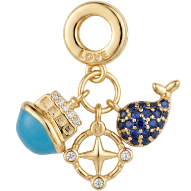 Coastal love compass charm gold brass pendant with jump ring on clean lifestyle background