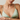 Woman wearing a light green bikini top with a colorful pearl necklace against a neutral background