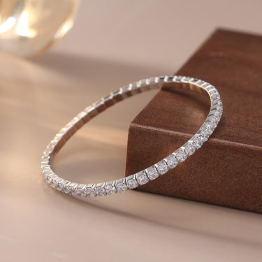 Silver version of stretch tennis bracelet on display.