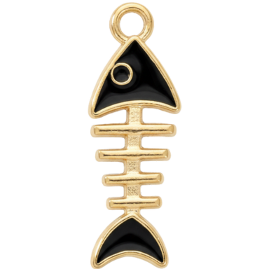 Black Fishbone Charm Pendant