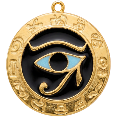 Eye of Horus black enamel abstract symbol charm pendant with jump ring attachment