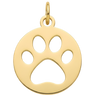 Gold plated round disc charm with raised puppy paw print