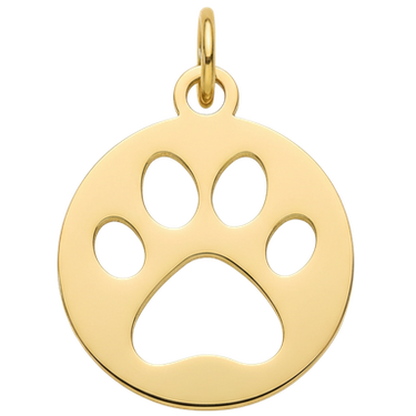 Gold plated round disc charm with raised puppy paw print