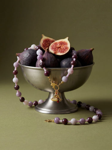 Mulberry natural gemstone necklace lifestyle flatlay coastal Florida setting