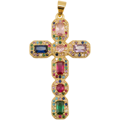 Multicolor Gemstone Cross Charm