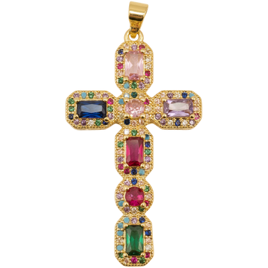 Multicolor Gemstone Cross Charm