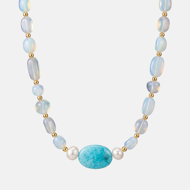 Ocean Treasure Pearl Natural Gemstone Necklace | Aquamarine, Moonstone & Pearl
