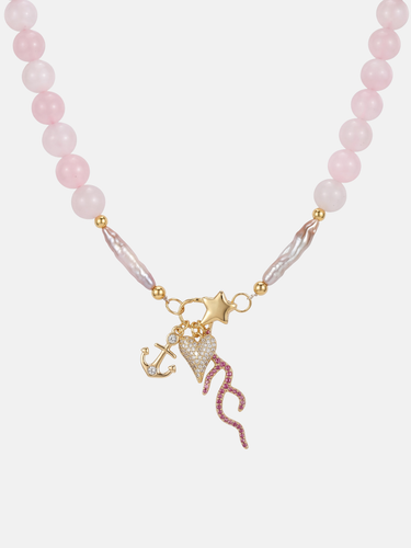 Pink Quartz Gemstone Carabiner Charm Necklace