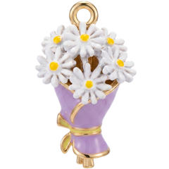 Purple Daisy Bouquet Charm - Floral Enamel