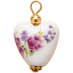 Purple Floral Heart Porcelain Charm