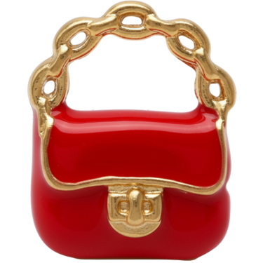 Red enamel bag charm pendant on white background, medium size