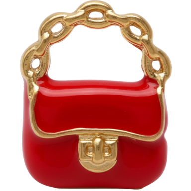 Red enamel bag charm pendant on white background, medium size