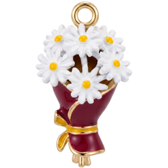 Red Daisy Bouquet Charm - Floral Enamel