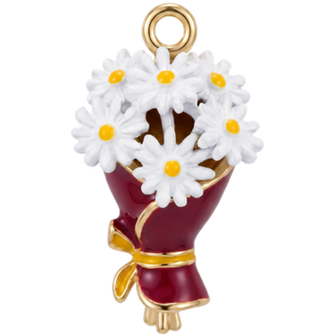 Red daisy bouquet floral enamel charm pendant with jump ring natural light