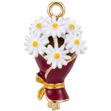 Red daisy bouquet floral enamel charm pendant with jump ring natural light