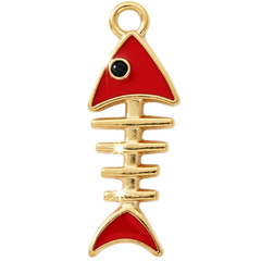 Red Fishbone Charm Pendant