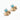 Gold tone fan shaped stud earrings with square turquoise cabochon stones, studio shot