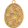 Gold plated talisman universe charm pendant with zircon accents on white background
