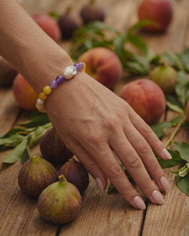 Tide & Stone Jade Baroque Pearl Gold Bracelet - PRASINOUS, styled in a flat-lay scene