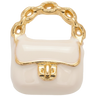 White enamel bag charm pendant with gold-toned loop on white background