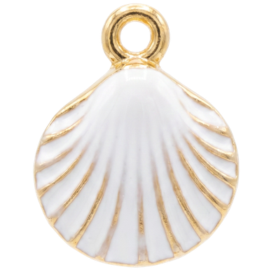 White shell enamel charm on brass with jump ring styled on light background